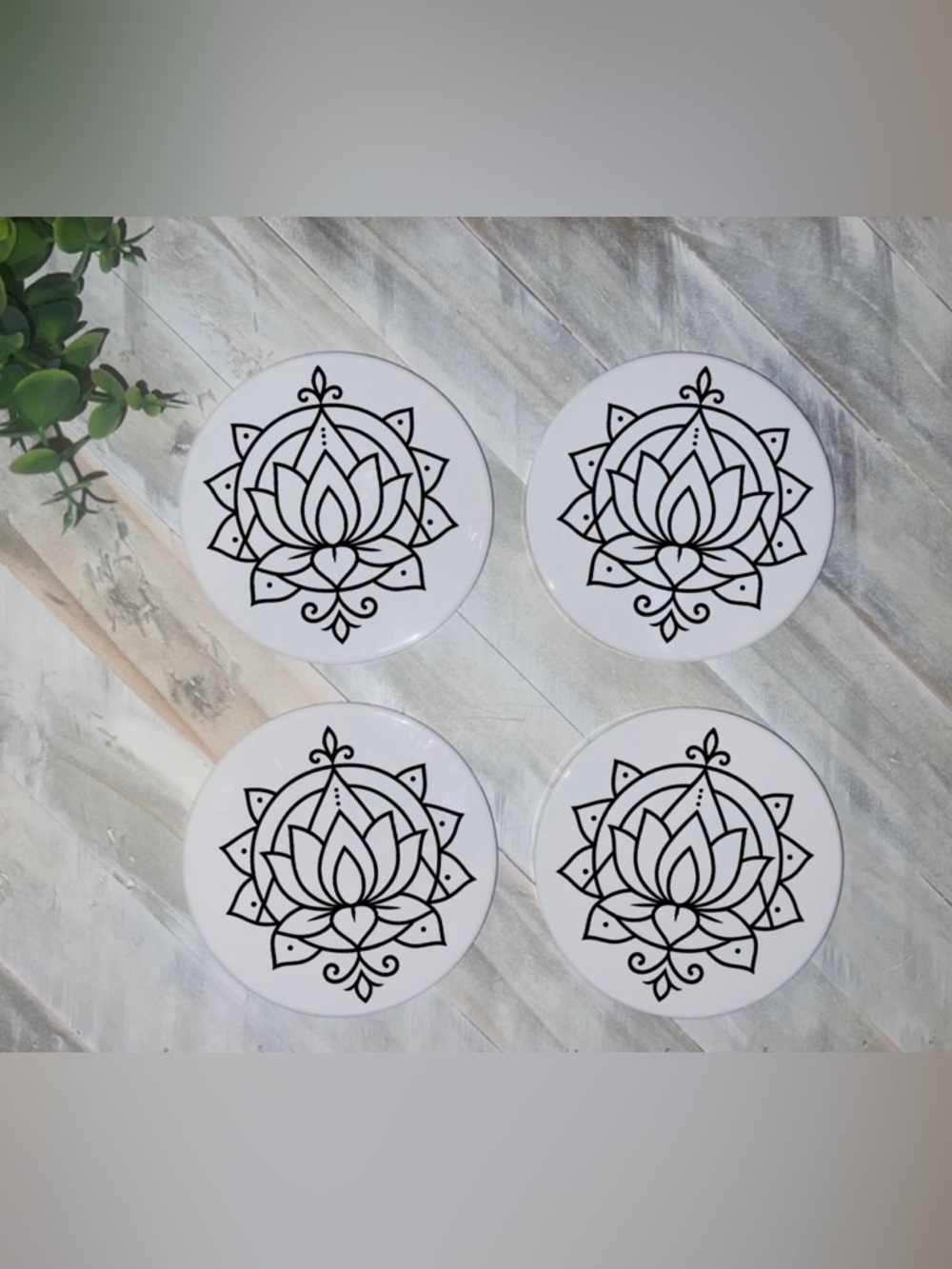 Lotus Mandala Coasters Set - Black on White (4)